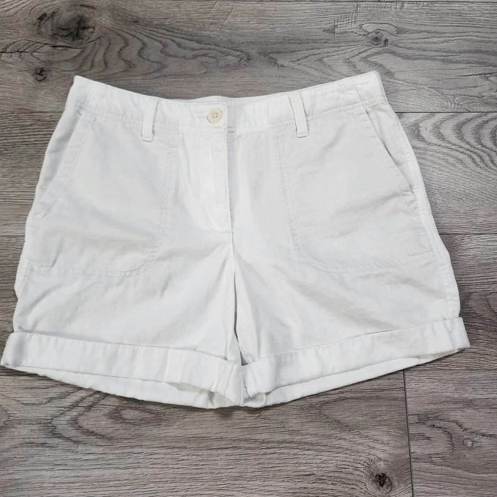 Talbots Womens Shorts White The Daily Short Cotton Linen Blend Stretch 6P Petite